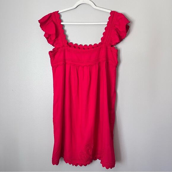 J.Marie Swift Scalloped Square Neck Ruffle Sleeve Mini Dress Red Preppy Large - Picture 8 of 10